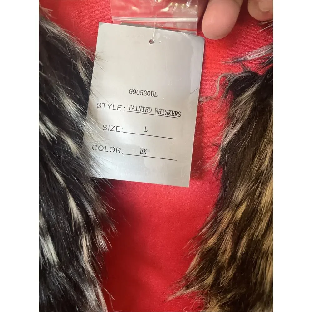 Berek NWT Tainted Whiskers Faux Fur Vest Red Satin Lining Black & White Size L - Picture 5 of 10